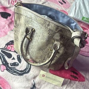 Naturalizer Taupe Snake-Print Shoulder Bag with Gold Hardware